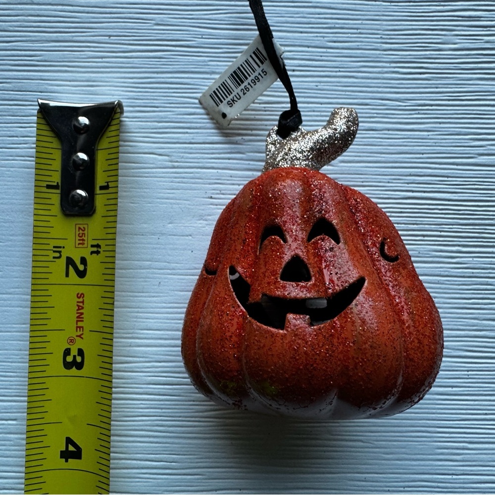 VINTAGE Pier 1 Imports Halloween Ornament Glitter Pumpkin Metal Bell